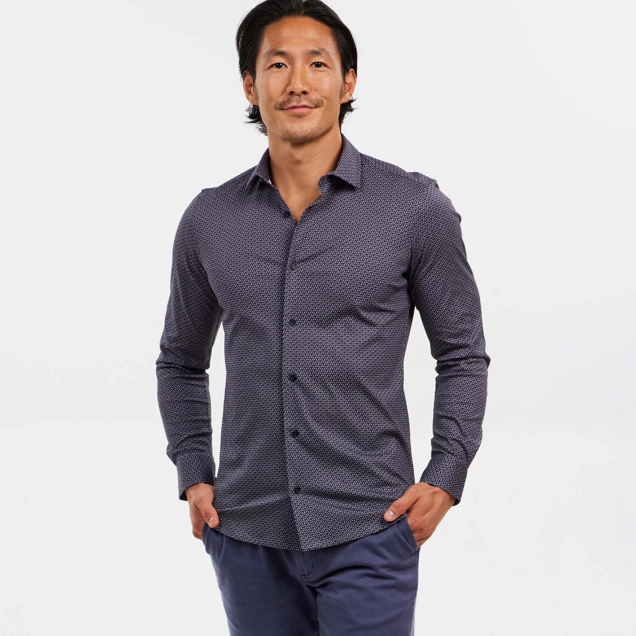 Navy Print Mélange Performance Stretch Shirt