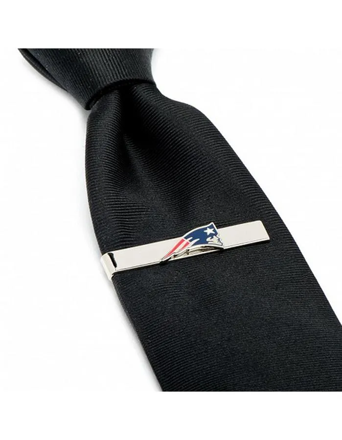 New England Patriots Cufflinks & Tie Bar Set - Rhodium Plated with Enamel Inlay