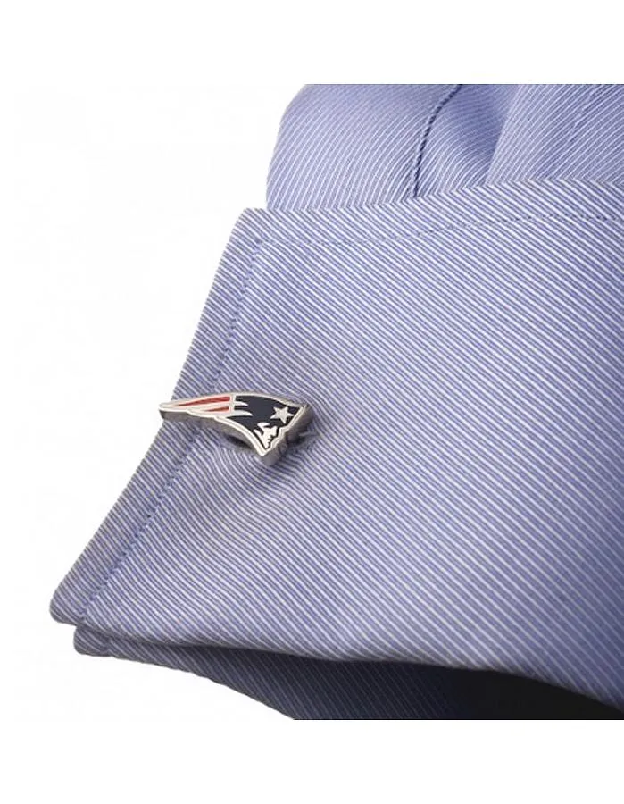 New England Patriots Cufflinks & Tie Bar Set - Rhodium Plated with Enamel Inlay