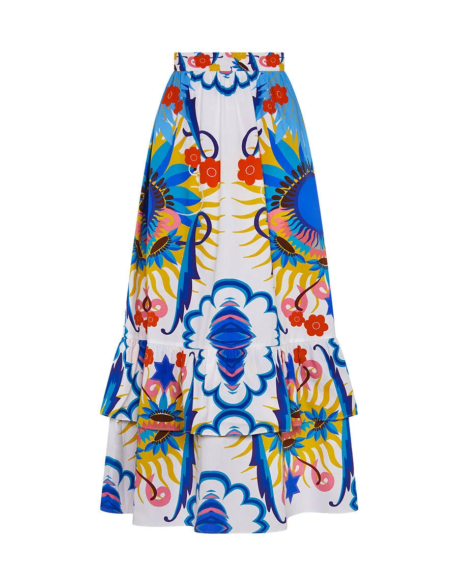 Paulina Cotton Midi Skirt - Sun Goddess White