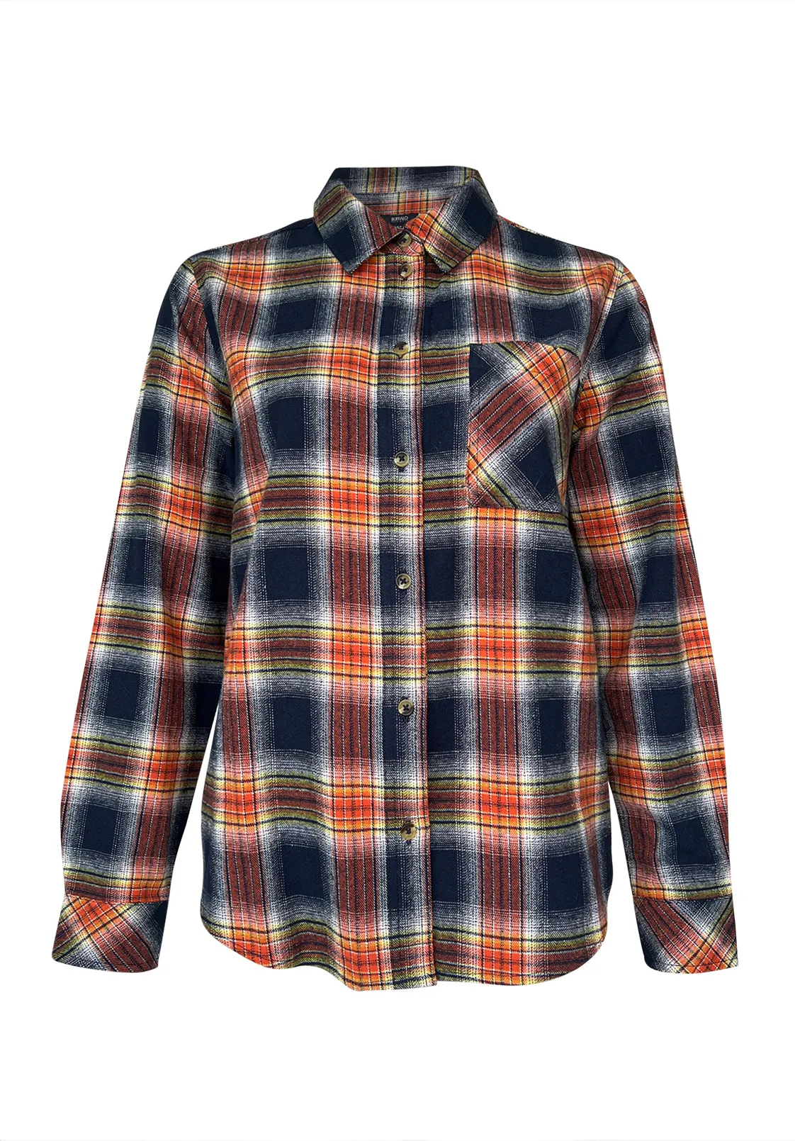 Percy Women's Button-Down Shirt in Navy Orange Plaid - WT0072F