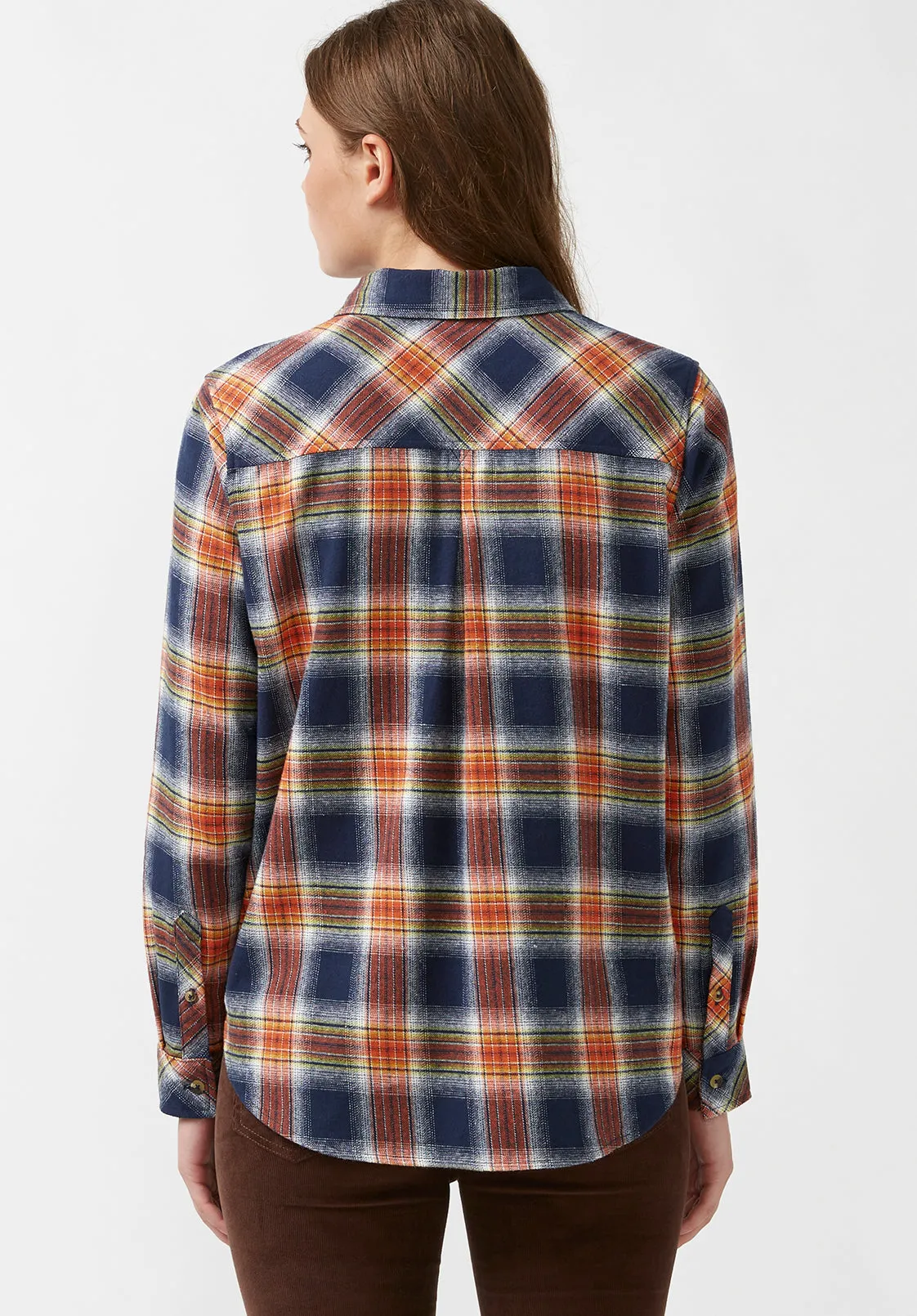 Percy Women's Button-Down Shirt in Navy Orange Plaid - WT0072F