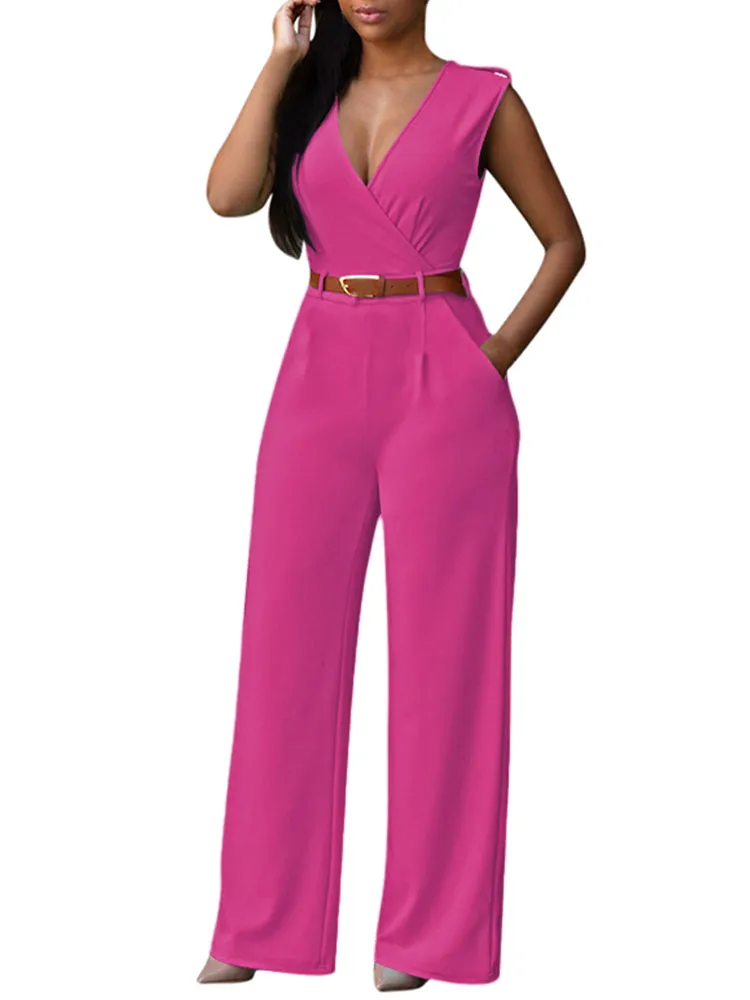 Pinkqueen Womens Wide Leg Jumpsuit V Neck Sleeveless Long Romper