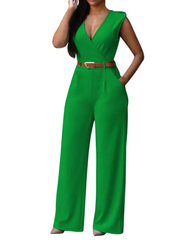 Pinkqueen Womens Wide Leg Jumpsuit V Neck Sleeveless Long Romper