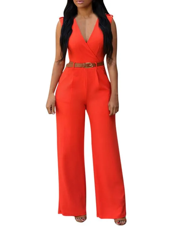 Pinkqueen Womens Wide Leg Jumpsuit V Neck Sleeveless Long Romper