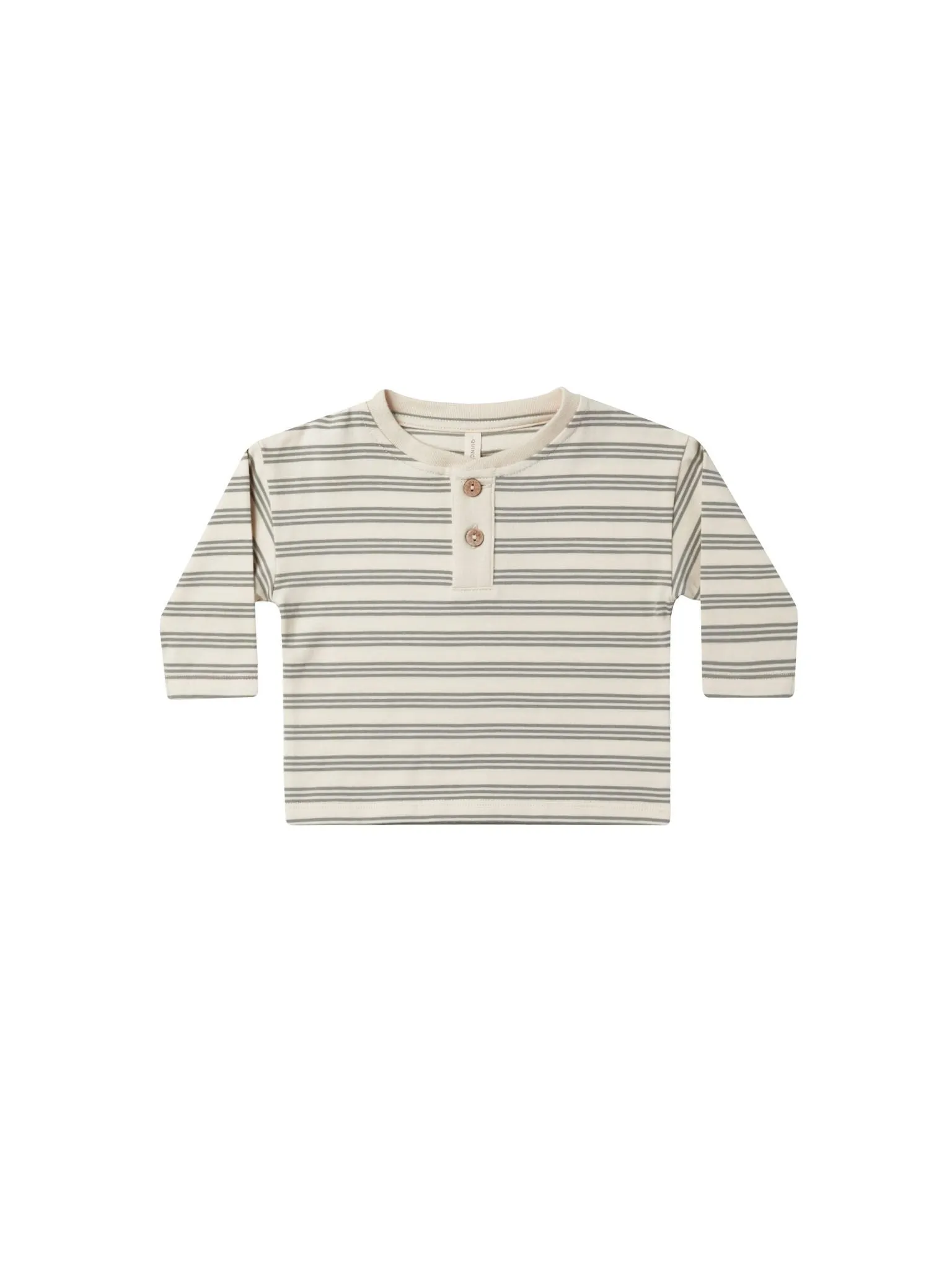 Quincy Mae - Basil Stripe Long sleeve Henley Tee