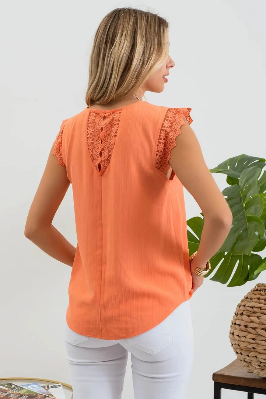 Sleeveless Lace Trim Top