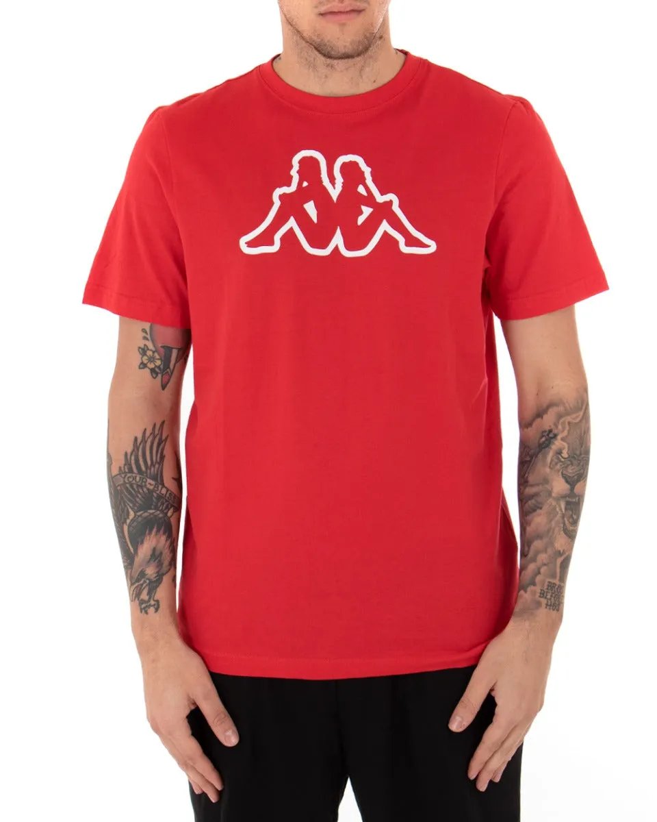 T-shirt Uomo Kappa MM Logo Cromen Tinta Unita Rossa Girocollo Maniche Corte Casual GIOSAL