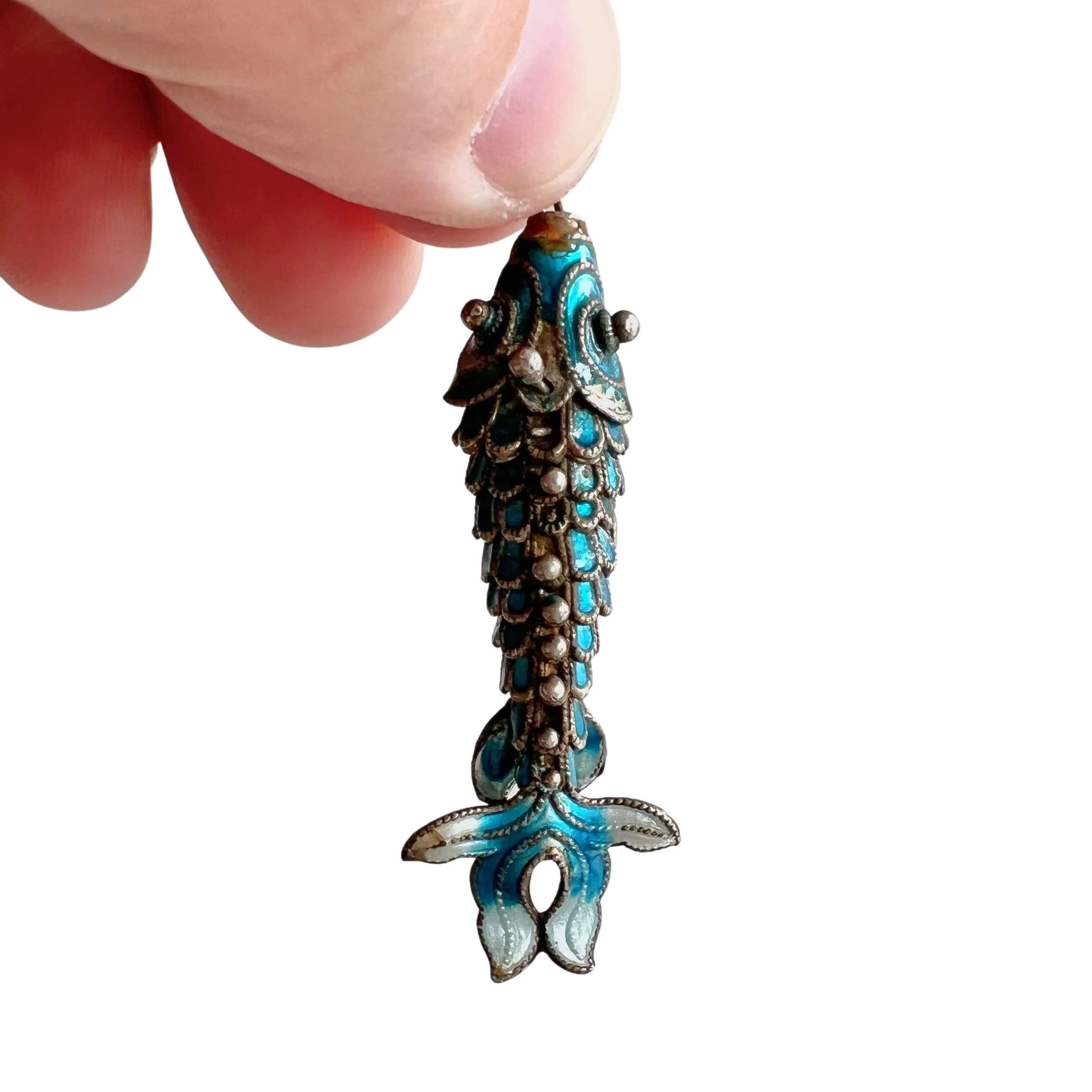 V I N T A G E // fish elegance / gold vermeil aqua enameled articulated fish / a pendant